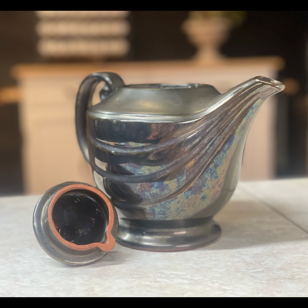 Beautiful Ceramic Vintage Teapot with Smoked Chrome Finish